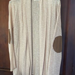Cream ribbed wrap with patches elbows
